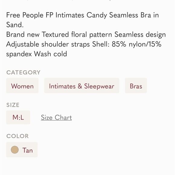 NWT Free People intimates Candy Seamless Bra in Sand - Picture 6 of 12